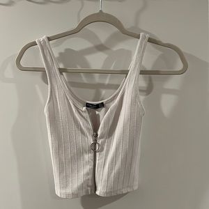 white zipper crop top tank top